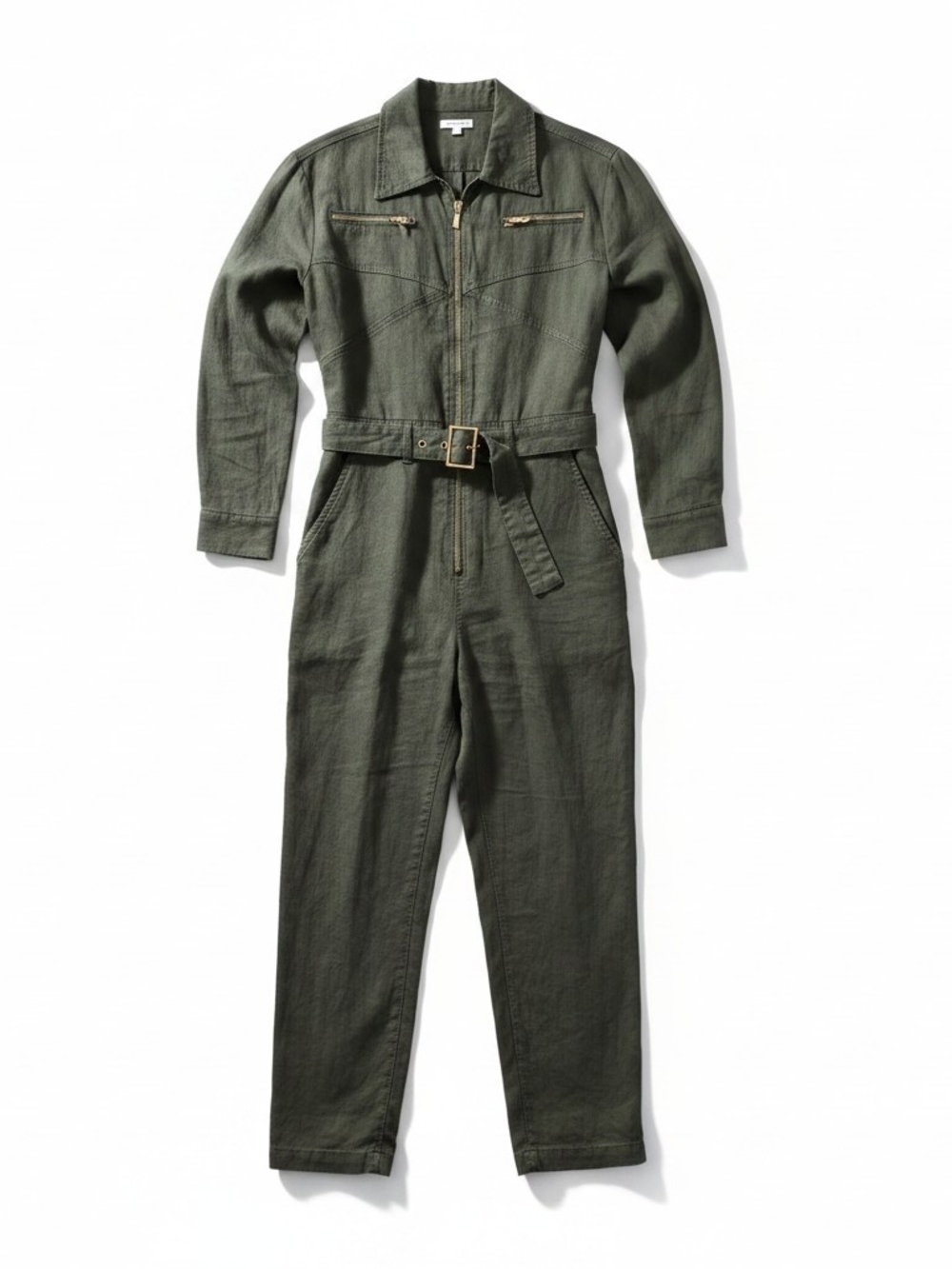 WeWoreWhat Olive Green Linen Utility Jumpsuit with Gold Hardware Size S - Picture 3 of 11